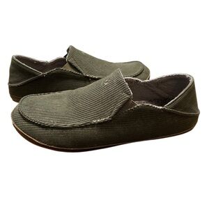 Olukai mens Moloā ‘Ie Slipper green corduroy size 13 slip on fleece lined fold